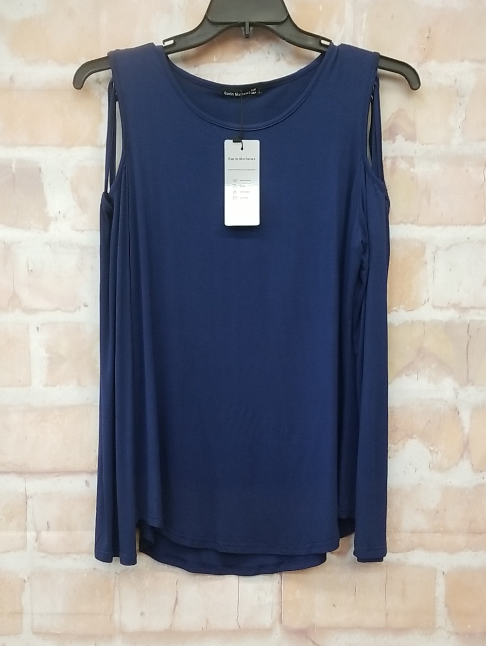 NWT Sarin Mathews Navy Cold-Shoulder Long Sleeve Tee